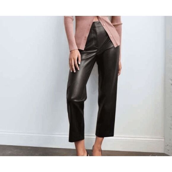 Aritzia Babaton Black Mid-Rise Vegan Leather Command Cropped Pants Womens Size 0 - Picture 1 of 6